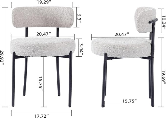 EDWELL Boucle Dining Chairs Set of 4, Modern Dining Room Chairs with Thick Cushions, Round Upholstered Kitchen Chairs with Black Metal Legs for Dining Room, Kitchen, Living Room, Grey
