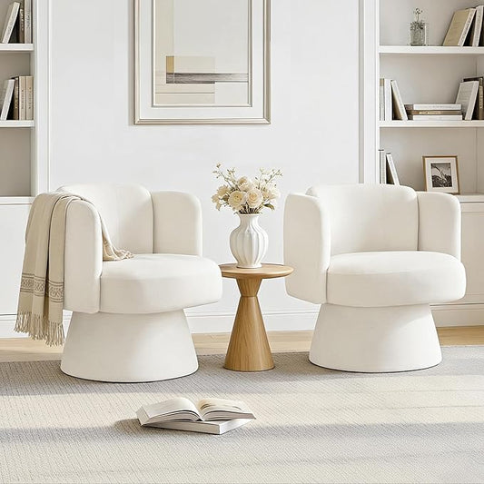 Swivel Barrel Chair Set of 2,360° Accent Chairs with Round Backrest,Upholstered Lounge Chair for Vanity,Living Room,Bedroom,Reading Nook,Linen