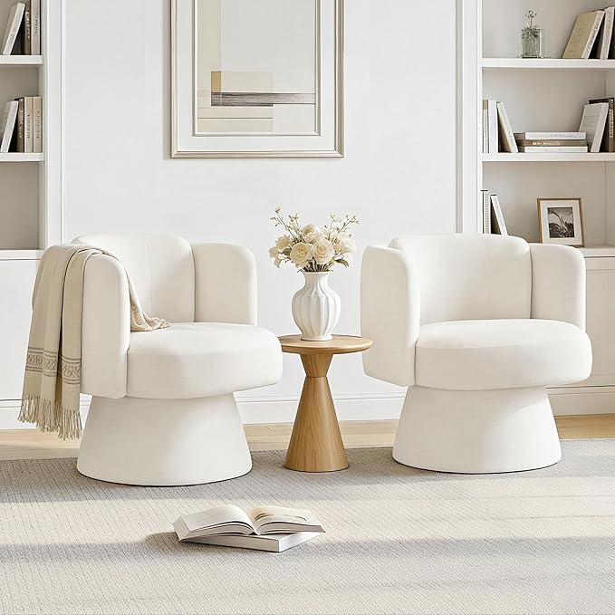 Swivel Barrel Chair,360° Accent Chairs with Round Backrest,Upholstered Lounge Chair for Vanity,Living Room,Bedroom,Reading Nook,Linen