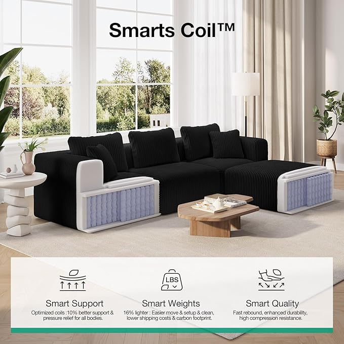 Novilla 141" Modular Sectional Sofa, Modern Cloud Sectional Couch with Smarts Coil® Support, U-Shape Boneless Couch for Living Room Apartments Bedroom, No Assembly Required (4 Seat w/ 2 Ottoman)