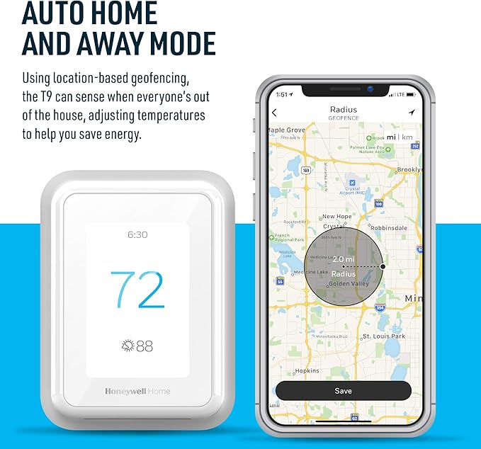 Honeywell Home T9 WiFi Smart Thermostat, Smart Room Sensor Ready, Touchscreen Display, Alexa and Google Assist (Pack of 2)