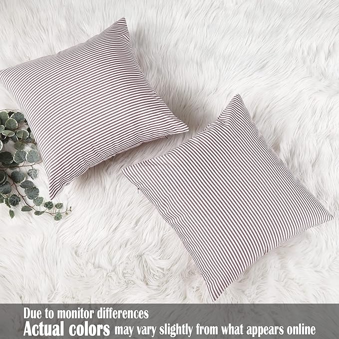 CARRIE HOME Red Striped Pillow Covers 18x18 Set of 2 Red and White Farmhouse Pillows for Sofa Bedroom and Chair