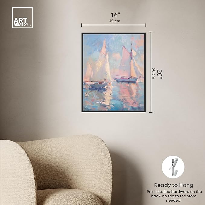 Art Remedy Set Sail Framed Sailing 1 Piece Canvas Wall Art, 17" x 21", Black Frame