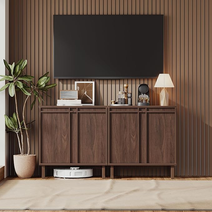 Sideboard Buffet Cabinet with Storage, 2 Doors, Adjustable Shelves, Wooden Mid Century Coffee Bar Cabinet for Entryway, Living Room, Kitchen, Walnut
