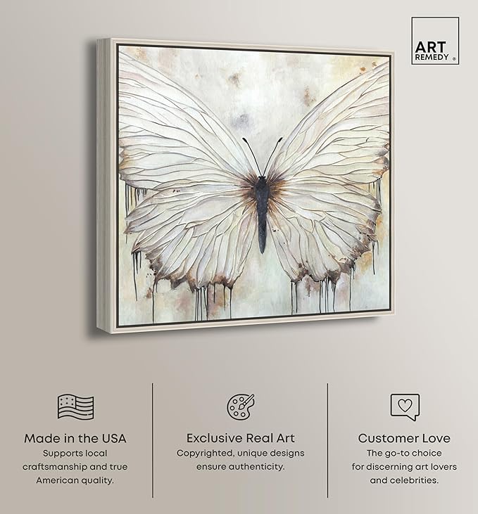 Art Remedy Neutral Beauty Chic Farmhouse Canvas Wall Art, Silver Floater Frame, 12"x12"