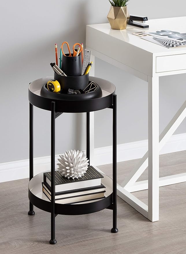 Kate and Laurel Nira Two-Tiered Modern Side Table, 15" x 15" x 24", White and Black, Chic Contemporary End Table for Storage and Decor