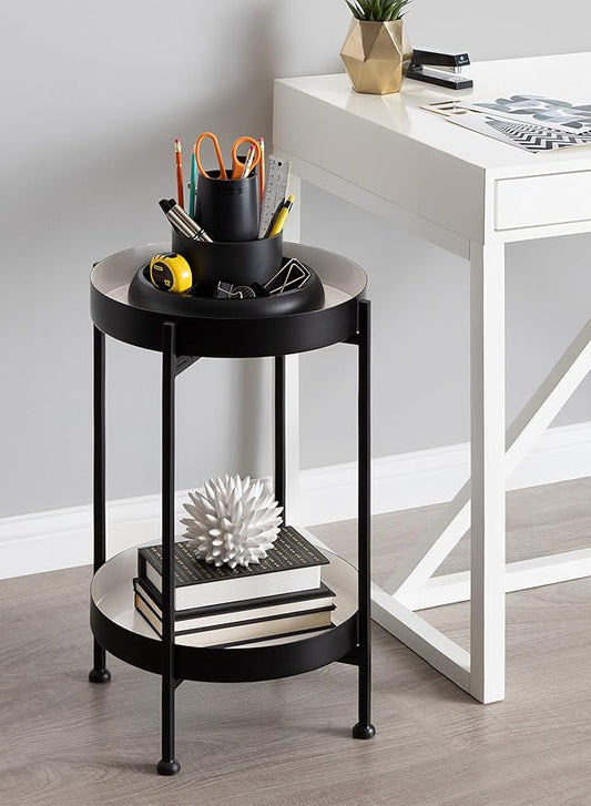 Kate and Laurel Nira Two-Tiered Modern Side Table, 15" x 15" x 24", White and Black, Chic Contemporary End Table for Storage and Decor