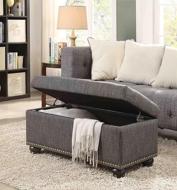 Convenience Concepts Designs4Comfort 7th Avenue Ottoman Bench 35.5" - Modern Upholstered Footstool & Seat with Hinged Lid & Storage, for Living Room, Bedroom, & Entryway, Dark Charcoal Gray Fabric