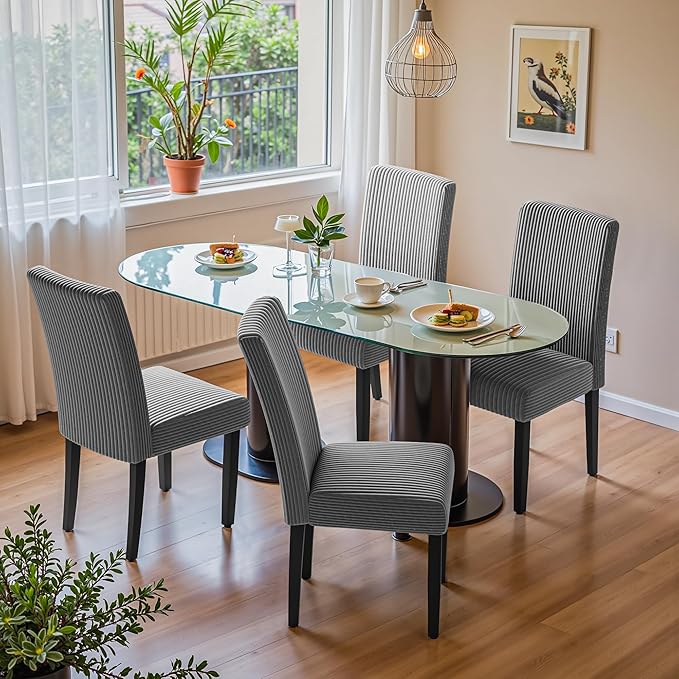 Furmax Ergonomic Dining Chairs Set of 2, Upholstered Fabric Dinning Room Chairs, Velvet Kitchen Chairs with Adjustable Wood Legs for Kitchen Living Room (Velvet Grey, 2)