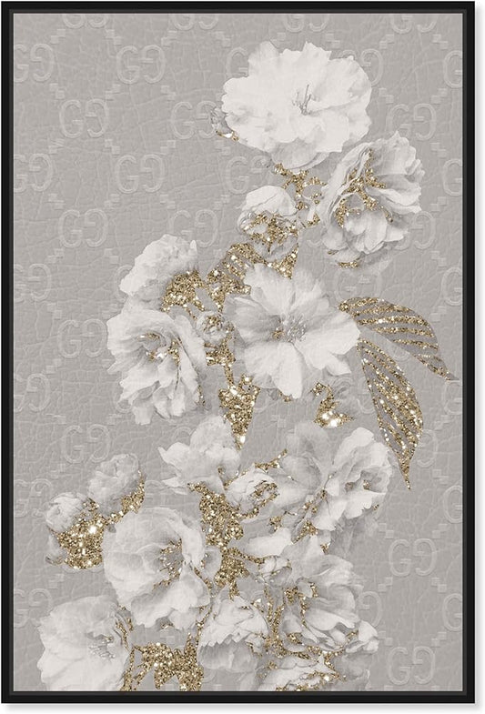 Art Remedy Floral in Classic Fashion Canvas Delicate Farmhouse Wall Art, Black Frame, 16" x 24"