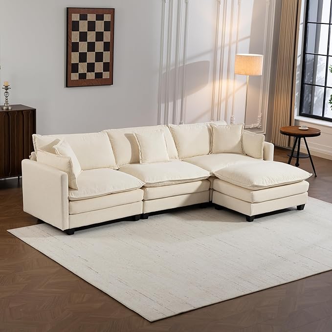 Eafurn Oversized Reversible Modular Sectional Sofa with Movable Ottoman, Convertible L Shaped Corner Couch Modern Chenille Sofa Set w/Double Layers Seat Cushions for Living Room Apartment