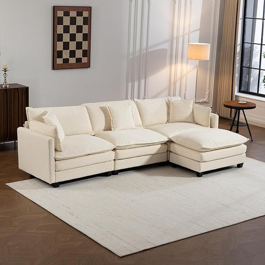 Eafurn Oversized Reversible Modular Sectional Sofa with Movable Ottoman, Convertible L Shaped Corner Couch Modern Chenille Sofa Set w/Double Layers Seat Cushions for Living Room Apartment