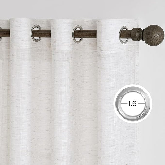 NICETOWN Natural Linen Blend Short Curtains 63 inches Length, Grommet Semi Sheer Window Treatments Privacy with Light Filtering Drapes for Kids Room/Bathroom, W52 x L63, 2 Panels