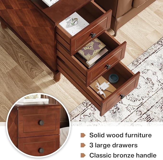 LITTLE TREE Fully Assembled End Table, Set of 2 Narrow Side Table with 3 Drawers, Pre-Assembled Nightstand Slim Bedside Table for Small Spaces, Living Room, Bedroom, Brown