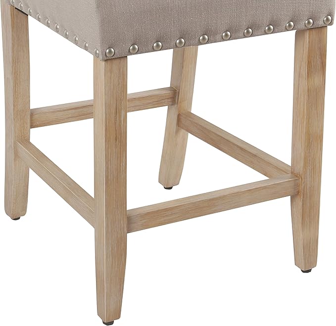 Homepop Home Decor | Backless Nailhead Trim Counter Height Bar Stools | 24 Inch Bar Stools | Decorative Home Furniture (Light Gray