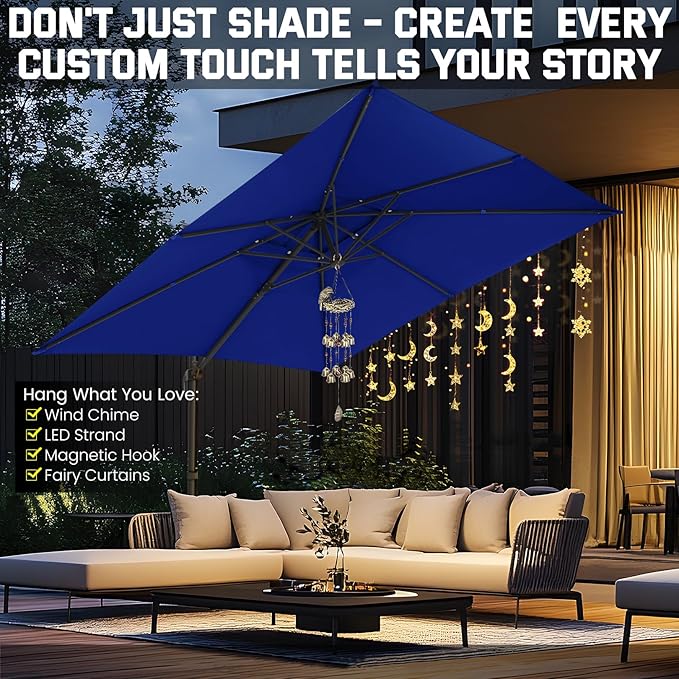 Hoteel 10ft Patio Umbrella Heavy Duty Aluminum Windproof & Shade Provision Outdoor Cantilever Double Top Offset Large Umbrella with 360°Rotation for Patio Pool Deck Gazebo, Dark Blue
