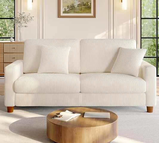 Welzona 70.2" Couches for Living Room, Comfy Beige Couch 7.1" Extra Thick Cushion, Sofas for Living Room Tool-Free Setup, Loveseat Sofa 705lbs Support, Corduroy Couch for Bedroom, Apartment, Office