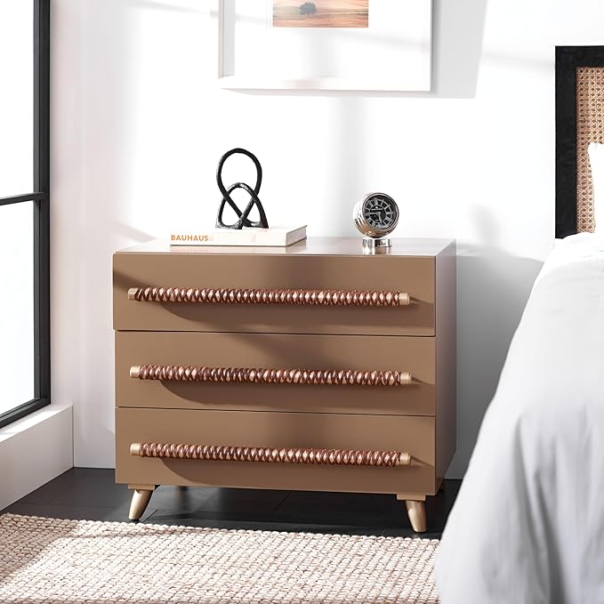 Safavieh Home Raquel Modern Taupe and Gold and Brown 3-drawer Chest