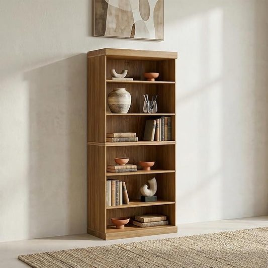 Casaphoria 6 Tier Wooden Bookshelf, 72" H Tall Book Shelf with Adjustable Shelves, Wide Bookshelf with 16" Deep Storage Space for Living Room,Bedroom & Home Office