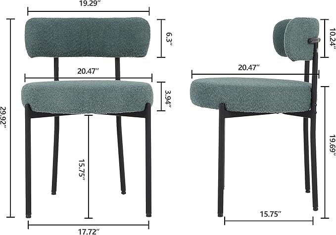 EDWELL Green Dining Chairs Set of 4, Modern Upholstered Dining Room Chairs with Thick Cushion, Curved Backrest Kitchen Chairs Boucle Chair for Dining Room, Living Room