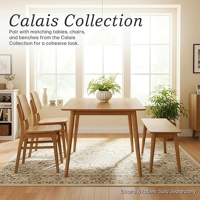 Alaterre Furniture Calais Dining – Mid Century Modern 59-Inch Rectangular Dining Table for 4 – Solid Wood Kitchen and Dining Room Table with Minimalist Design (Pecan Finish)
