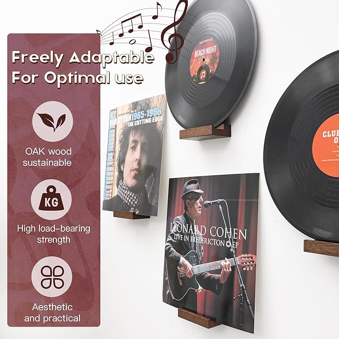 Wood Vinyl Record Shelf Wall Mount, Small Wall Record Holder Display Shelf, Vinyl Record Shelves Record Album Display Holder for LP, CD, Book Art Storage Vintage Home Decor (12, Light Walnut)