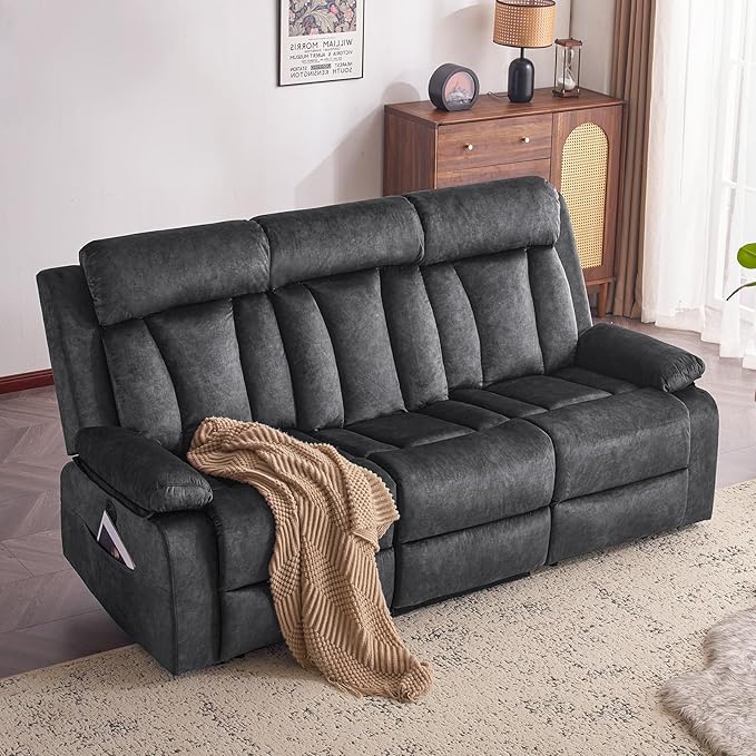 Power Recliner Sofa with Heat&Massage, Electric Reclining Couch with Multi-Function Console/USB Ports/Type C, Wall Hugger 3 Seater-Sofa Recliner, Reclining Sofa Couch for Living Room