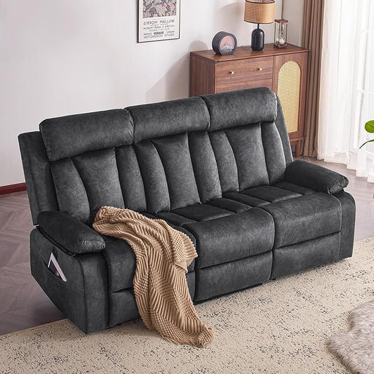 Power Recliner Sofa with Heat&Massage, Electric Reclining Couch with Multi-Function Console/USB Ports/Type C, Wall Hugger 3 Seater-Sofa Recliner, Reclining Sofa Couch for Living Room