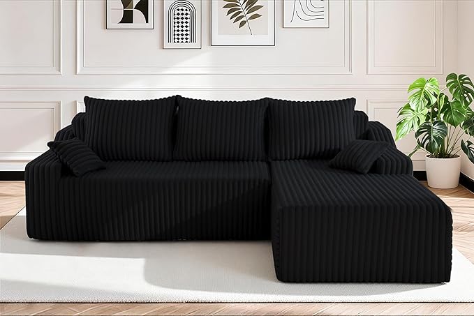 HABUTWAY 94'' Cloud Sectional Couch, Boneless Sofa with Deep Seat, Modular Comfy L-Shape Couch with Chaise for Living Room Bedroom, No Assembly Required(Black,Right Facing Chaise)