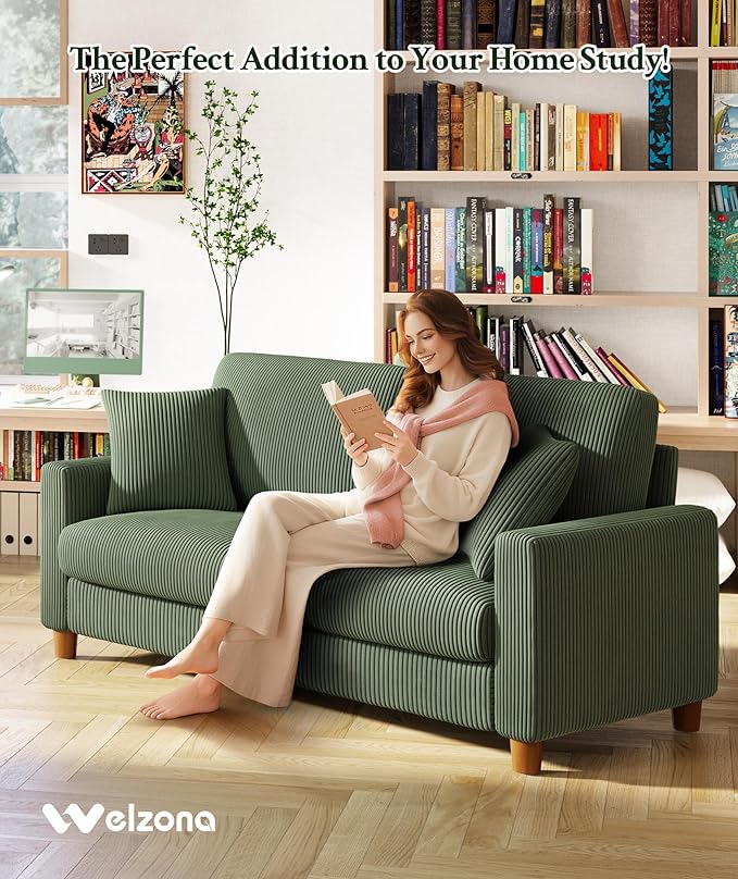 Welzona 70.2" Couches for Living Room, Comfy Green Couch 7.1" Extra Thick Cushion, Sofas for Living Room Tool-Free Setup, Loveseat Sofa 705lbs Support, Corduroy Couch for Bedroom, Apartment, Office