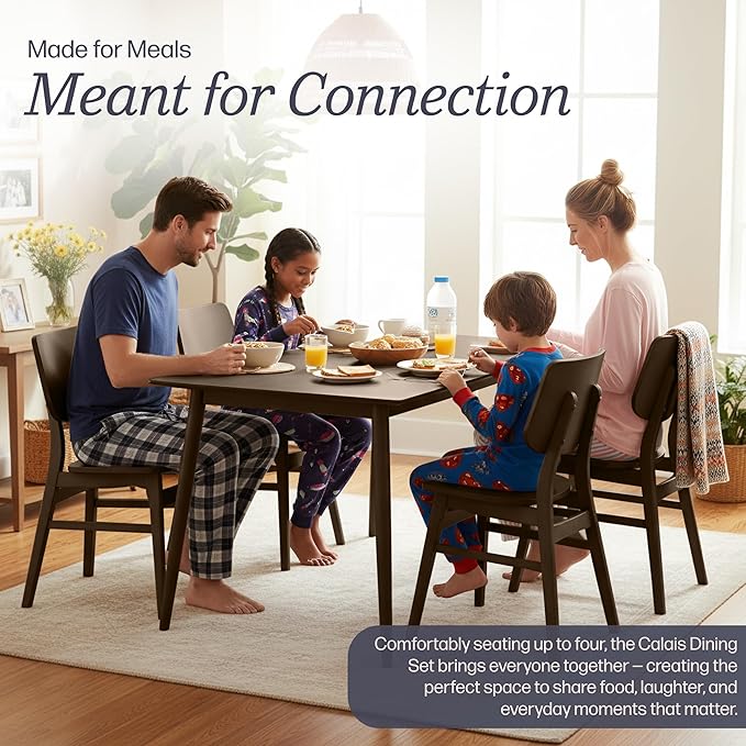 Alaterre Furniture Calais Dining – 5 Piece Dining Table Set for 4 with Chairs – Mid Century Modern 59-Inch Solid Wood Kitchen Table with 4 Chairs for Dining Room or Kitchen (Walnut Finish)