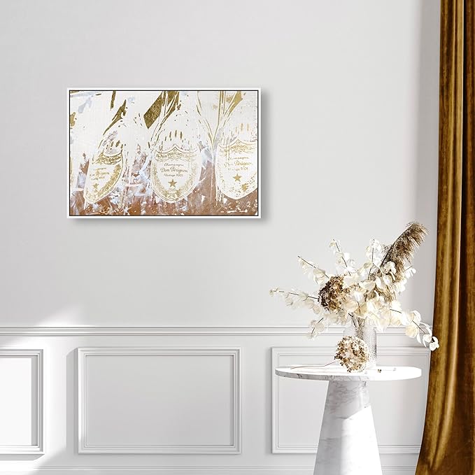 The Oliver Gal Artist Co. Drinks and Spirits Framed Wall Art Canvas Prints 'Champagne Showers' Champagne