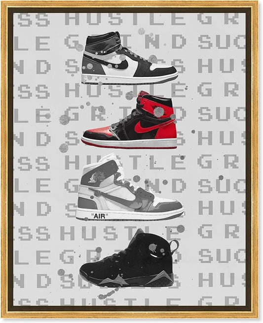 Hype Sneakers Framed Sneaker 1 Piece Canvas Wall Art, 31.5" x 37.5", Gold Frame
