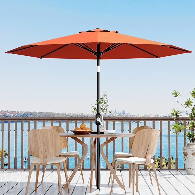 Garvee 10FT Patio Umbrella - Outdoor Table Umbrella with Crank Lift & Push Button Tilt - Market Umbrella 8 Sturdy Ribs UV Protection for Pool, Deck, Yard, Garden - Orange