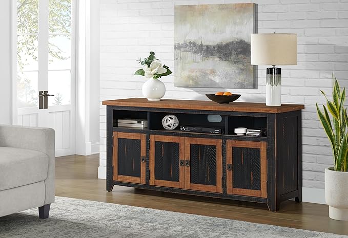 Martin Svensson Home Foundry 65" Black and Honey Solid Wood TV Stand with Storage