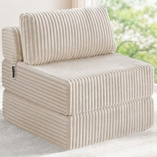 4-in-1 Folding Sofa Bed Convertible Chair Couch Foldable Chaise Lounger & Mattress Pocket Coils+Foam Fill, Portable No Assembly Boneless Floor Futon for Living Room/Bedroom, Beige Single