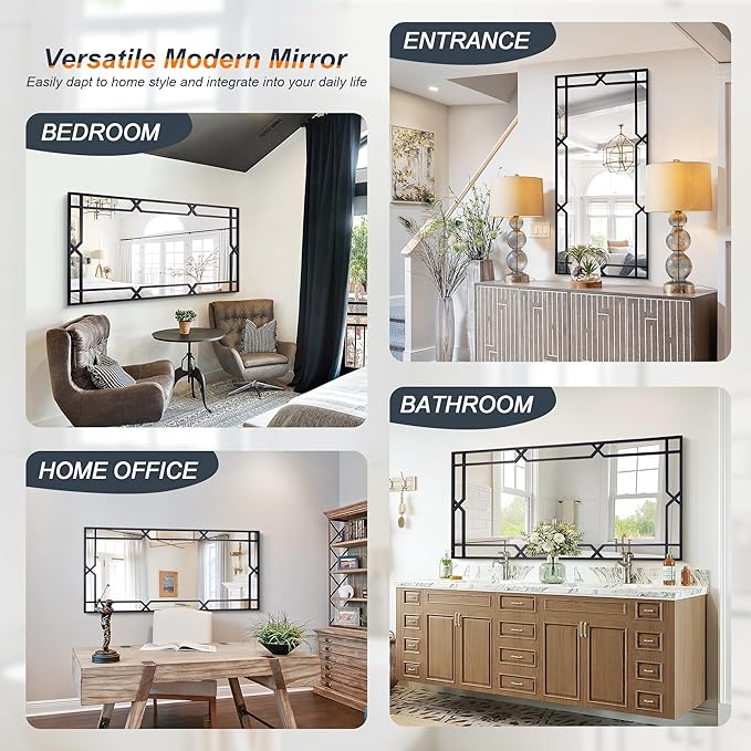 Chende 26"x55" Long Narrow Large Decorative Mirror with Matte Black Metal Tube Frame, Modern Living Room Mirror with Clear Recflection for Wall Decor, Hang Vertically or Horizontally, Gift