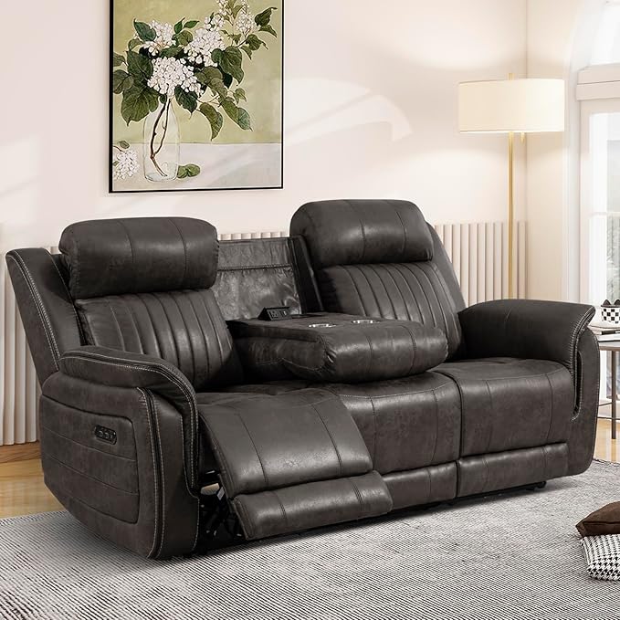 Zero Gravity Power Reclining Sofa with Adjustable Headrest, Electric Reclining Couch with USB & Type-C Ports, Power Loveseat Recliner Sofa for Living Room (Charcoal, 3 Seater Sofa)