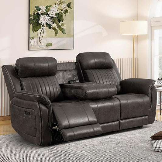 Zero Gravity Power Reclining Sofa with Adjustable Headrest, Electric Reclining Couch with USB & Type-C Ports, Power Loveseat Recliner Sofa for Living Room (Charcoal, 3 Seater Sofa)