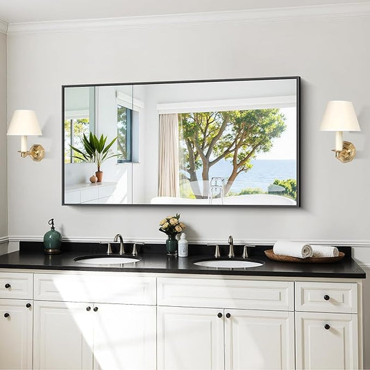KOCUUY Black Bathroom Mirror, 24x48 Inch Rectangle Mirror for Over Sink, Modern Decorative Wall Mirror for Bedroom Living Room Bathroom, Hang Horizontal/Vertical