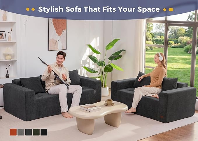 MAXYOYO Modular Sofa Couch, 61" Loveseat Boneless Cloud Couch with Deep Seat, Chenille Upholstered Living Room Sleeper Sofa Chair for Living Room, No Assembly Required, Dark Grey