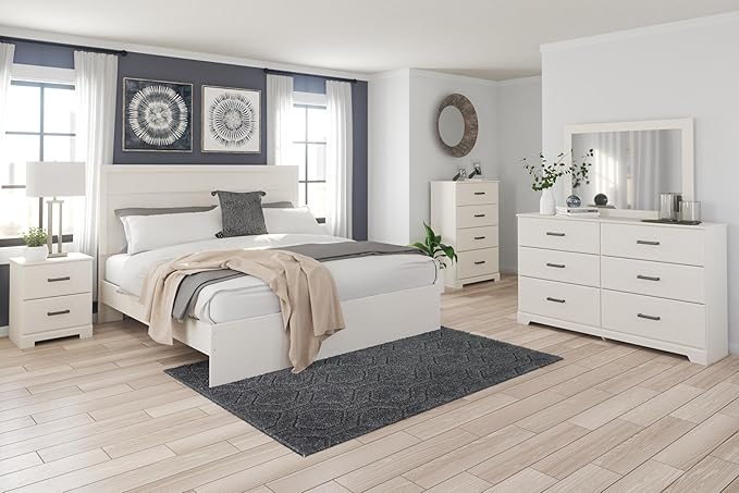 Signature Design by Ashley Stelsie Vintage King Panel Bed, Foundation or Box Spring Needed, White