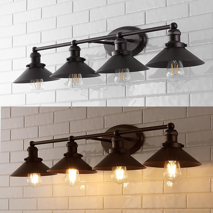 JONATHAN Y 7.88" Oil Rubbed Bronze 1-Light Industrial Farmhouse Metal Vanity Light Wall Sconce, Metal Shade for Bathroom Mirror, Kitchen, Entryway, LED Bulb Included (JYL7904A)