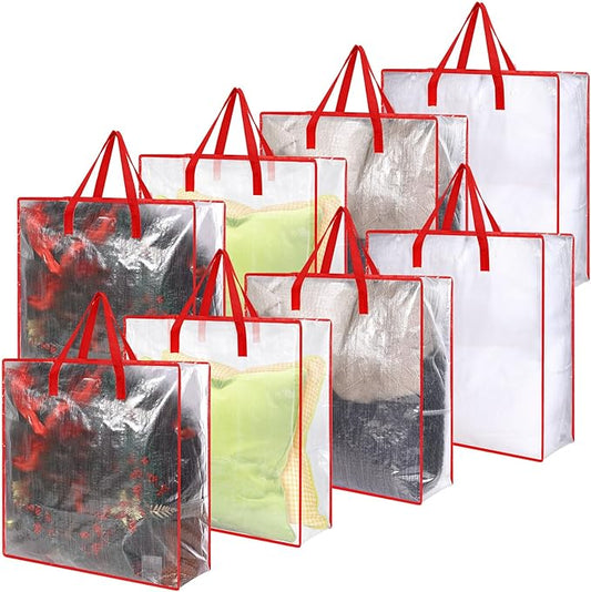 8 Pcs Clear Wreath Storage Bags 26 Inch St. Patrick's Garland Container Door Garland Holiday Wreath Storage Holder with Handle and Zipper Heavy Duty Plastic Packing Totes(Red)