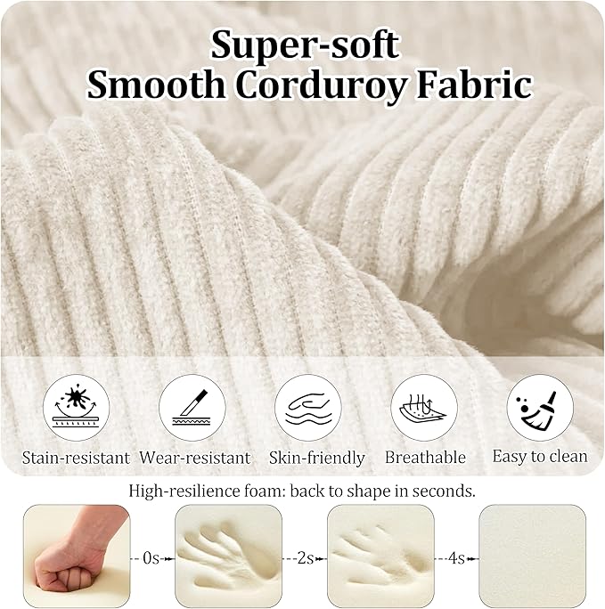 31.5'' Convertible Compressed Corduroy Folding Cloud Sofa Bed Set of 2, 2 Pieces Modern Boneless Pull Out Sleeper Sofa Couch, 3 in 1 Portable Lazy Floor Lounge Chair Set, No Assembly Needed, Beige
