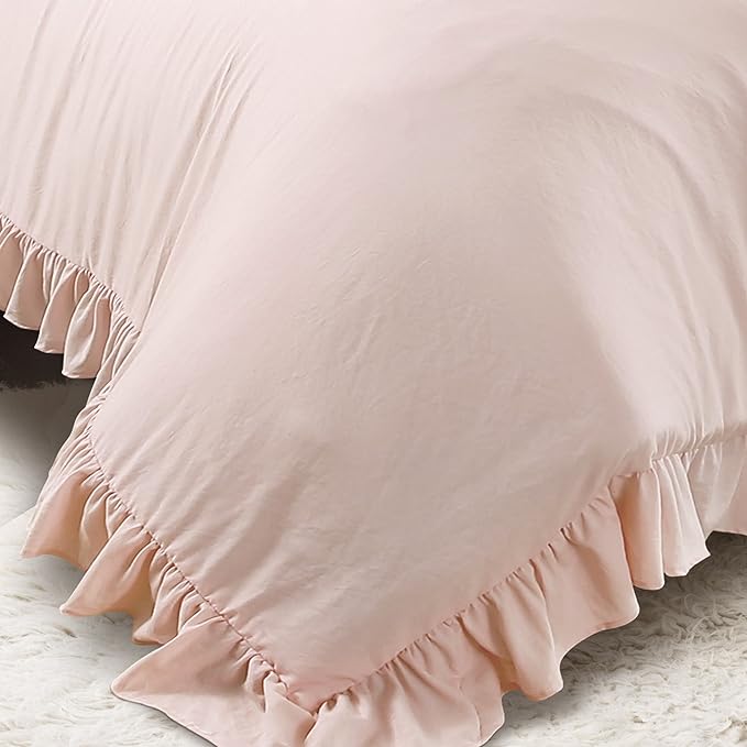 Lush Decor Reyna Ruffle Comforter Set - 3 Piece Cozy Ruffled Bedding Set - Timeless Elegance and Comfort for Dorm Room - Full/ Queen, Blush