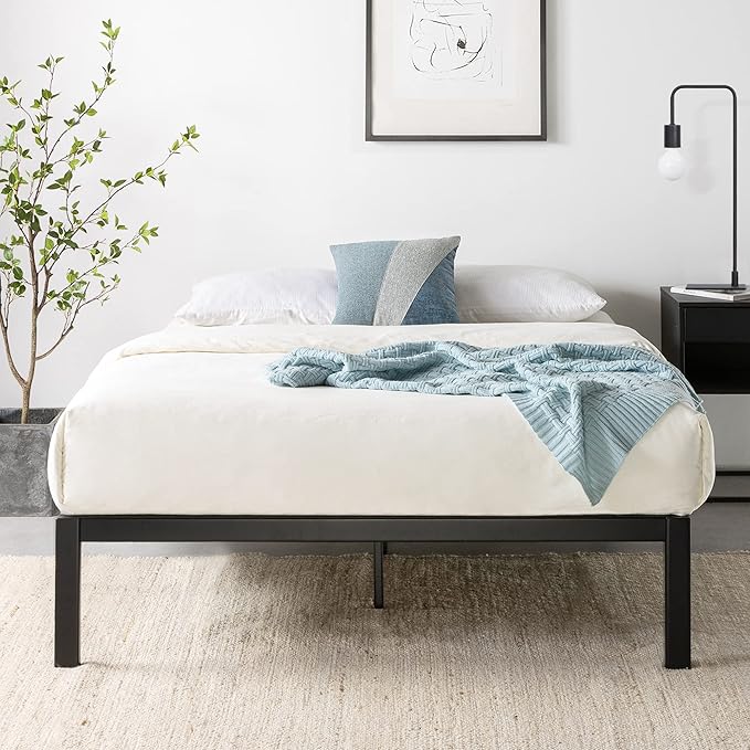 Mellow Rocky Base C 14" Platform Bed Heavy Duty Steel Black, w/ Patented Wide Steel Slats (No Box Spring Needed) - Full