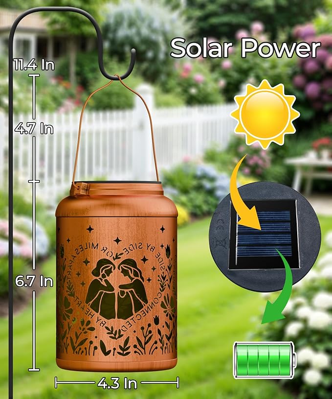 Solar Lanterns Outdoor Waterproof Decorative Garden Solar Lights Outdoor,Hanging Hollow Out Metal Ornaments Decor for Outside Lawn,Patio,Balcony,Yard Unique Gifts for Women Best Sister