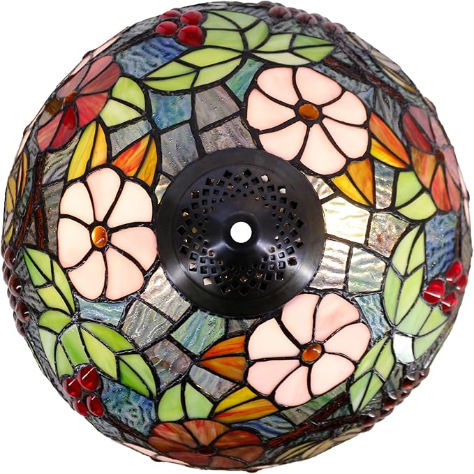 Tiffany Table Lamp Grapes Stained Glass Desk Reading Light 16X16X24 Inch Metal Leaf Base for Bedroom Living Room Home Office