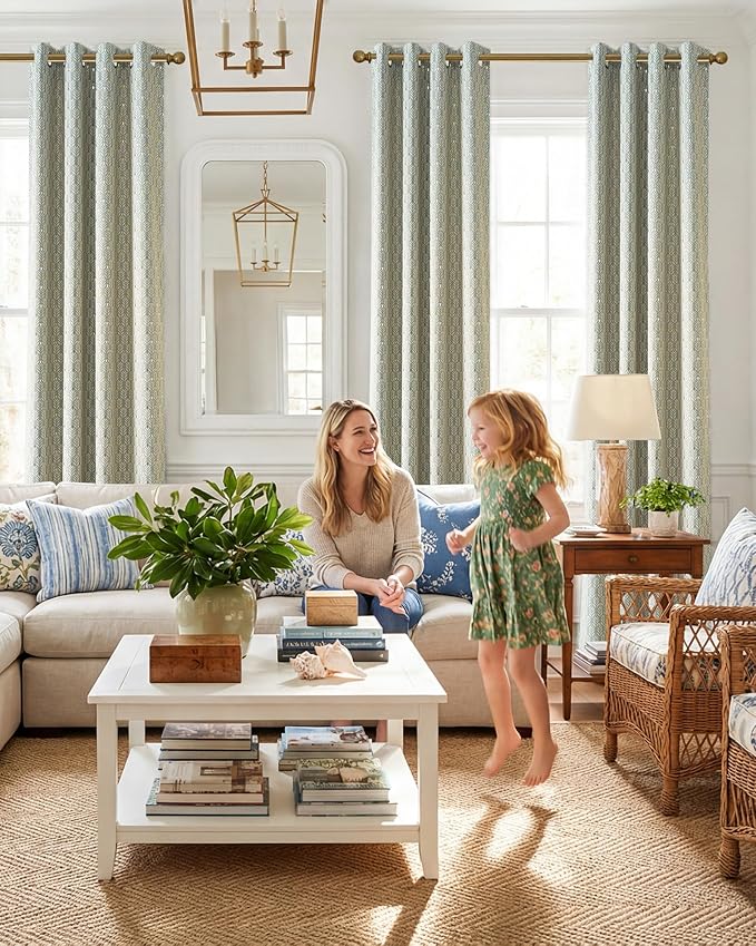 NICETOWN 100% Blackout Curtain Panels for Bedroom 84 inches Long, Green, 2 Pieces, 52 inches Wide, Thermal Insulated Home Decoration Gold Foil Leaf Panels for Living Room/Kids Room